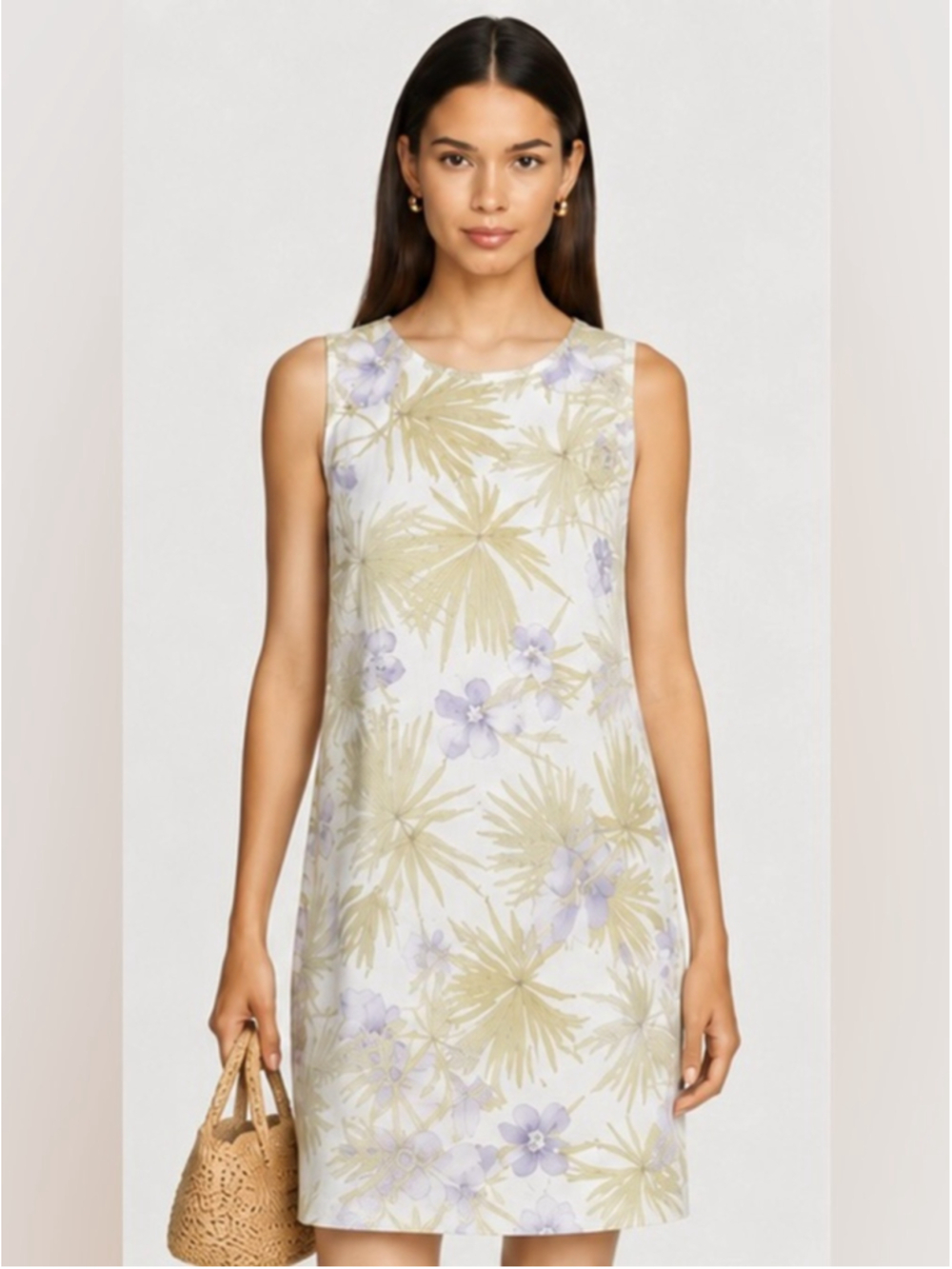 Tommy Bahama White Tank Dress with Lavender Floral & Olive Palm Print